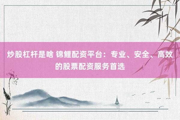 炒股杠杆是啥 锦鲤配资平台：专业、安全、高效的股票配资服务首选
