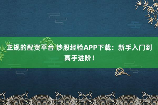 正规的配资平台 炒股经验APP下载：新手入门到高手进阶！