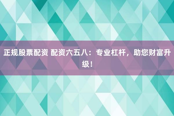 正规股票配资 配资六五八：专业杠杆，助您财富升级！