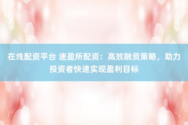 在线配资平台 速盈所配资：高效融资策略，助力投资者快速实现盈利目标