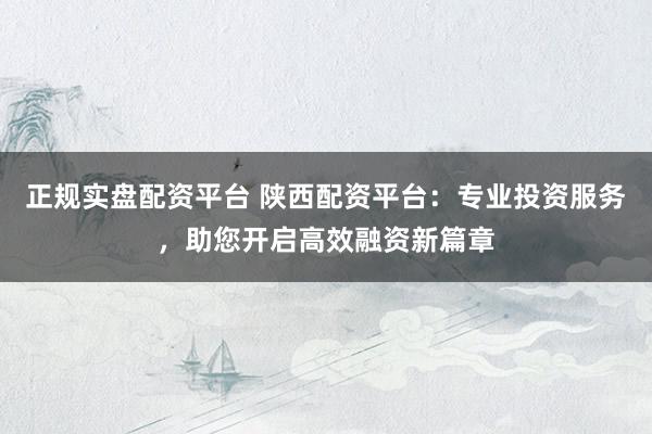 正规实盘配资平台 陕西配资平台：专业投资服务，助您开启高效融资新篇章