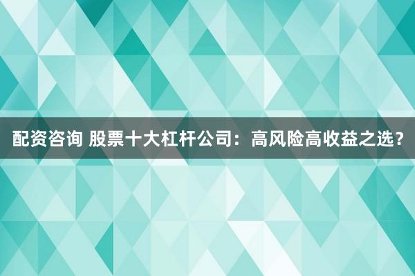 配资咨询 股票十大杠杆公司：高风险高收益之选？