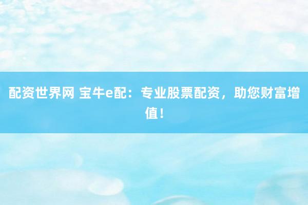 配资世界网 宝牛e配：专业股票配资，助您财富增值！