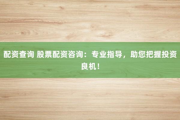 配资查询 股票配资咨询：专业指导，助您把握投资良机！