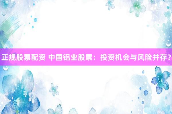 正规股票配资 中国铝业股票：投资机会与风险并存？