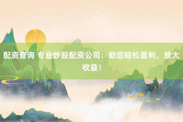 配资查询 专业炒股配资公司：助您轻松盈利，放大收益！