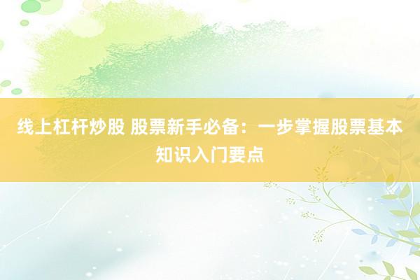 线上杠杆炒股 股票新手必备：一步掌握股票基本知识入门要点