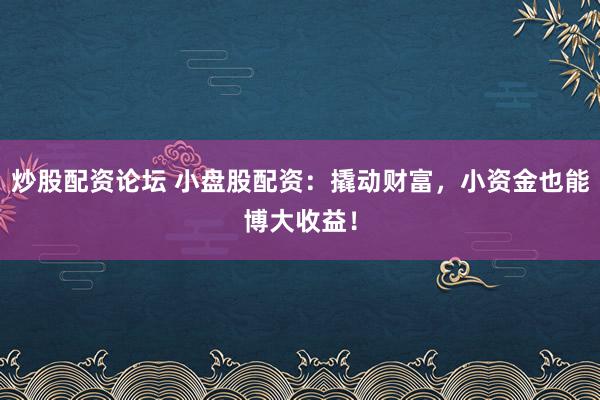 炒股配资论坛 小盘股配资：撬动财富，小资金也能博大收益！